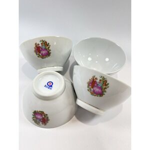 Vintage Chinese Rice Soup Bowls Courting Couple Garden  Set Of 4 White Porcelain